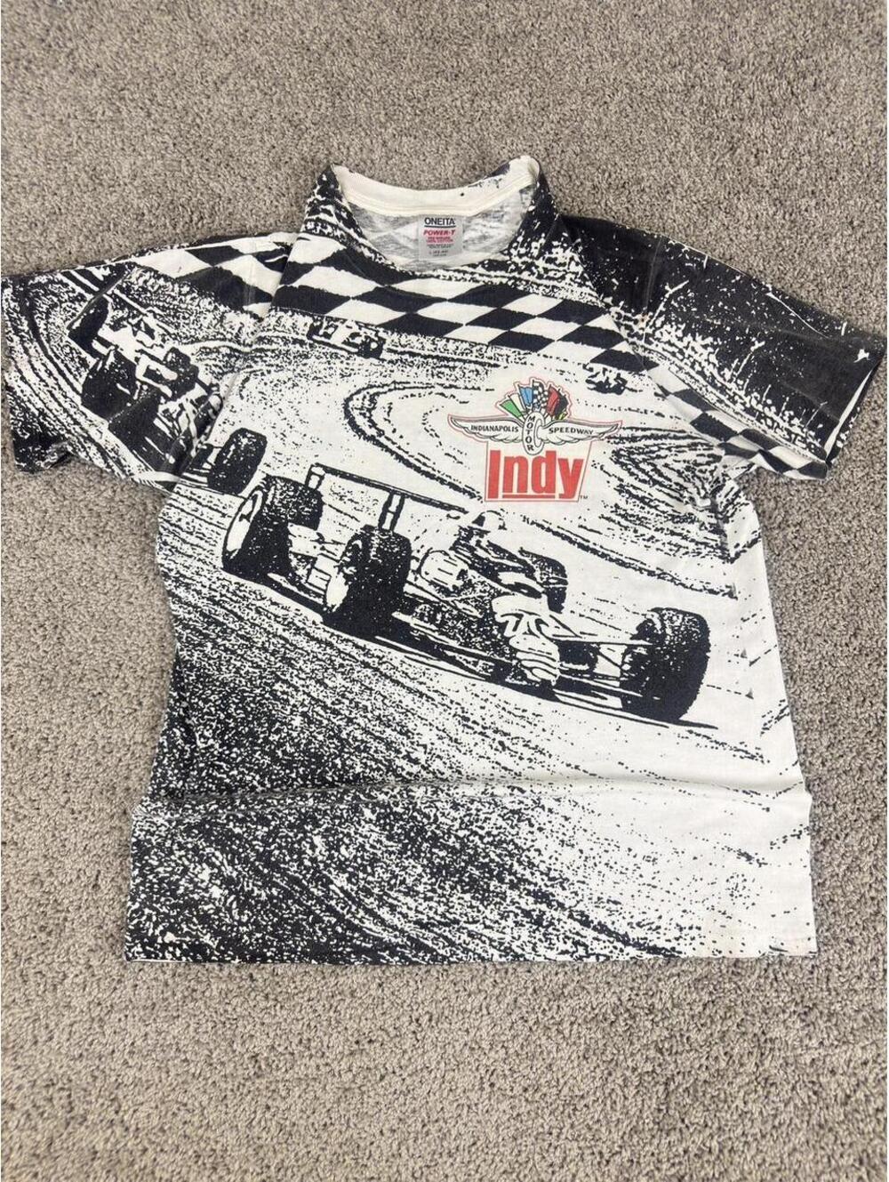 Vintage single stitch Indy Speedway all over print tee 🏁
